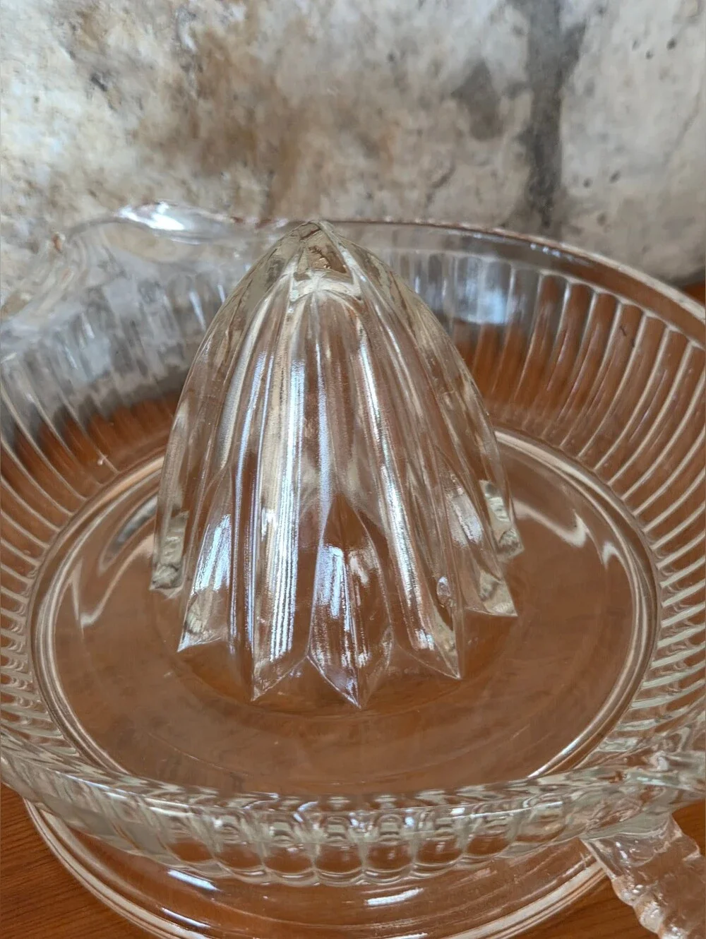 Vintage Anchor Hocking Clear Glass Juicer Reamer Ribbed Bowl & Handle